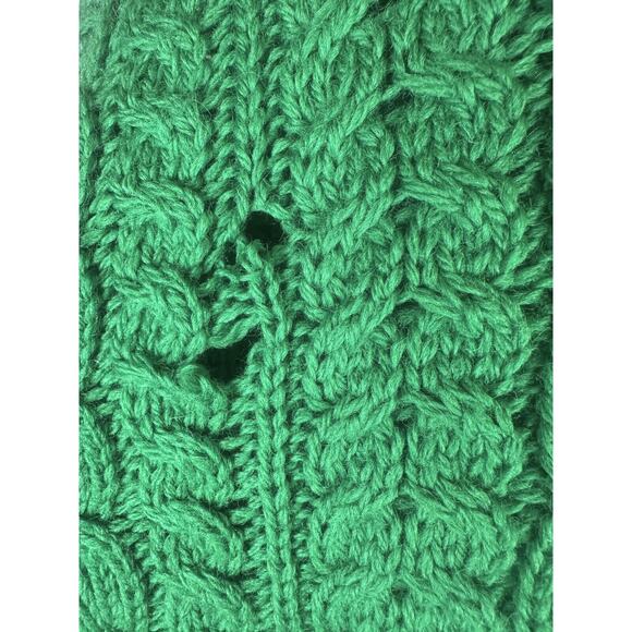 *Flawed Carraig Donn Pure New Wool Cable Knit Fisherman Sweater Green Mens Large - Picture 7 of 11